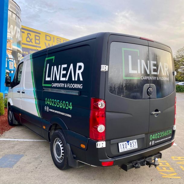 Van signage using matt finish on gloss background